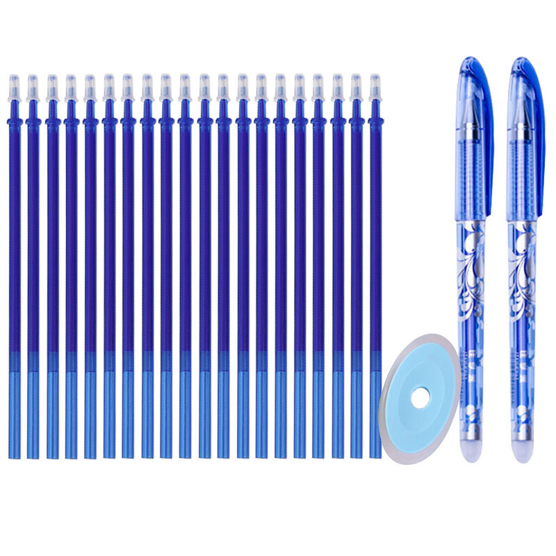 Pena Gel dapat dihapus, 20 + 3 buah/Set batang isi ulang 0.5mm tinta biru hitam pegangan dapat dicuci pena ajaib untuk alat tulis sekolah kantor