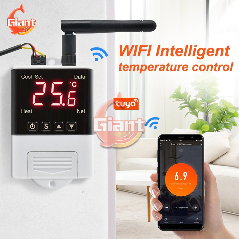 Controlador de Temperatura sem fio WiFi, Display Digital, Termostato, Sensor DS18B20, Controle APP para Casa Inteligente, DTC2201, AC 110V, 220V