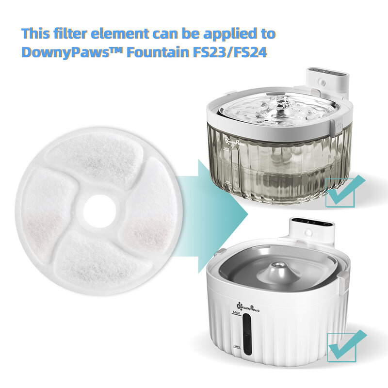 DownyPaws FS23/FS24 Replacement Filter for Battery Operated Cat Water Fountain Activated Carbon Filters 4/8/12 Pack