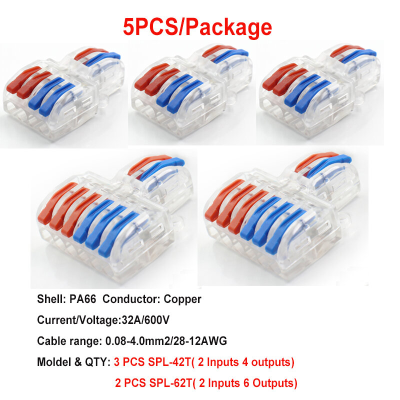 5PCS/lot LT-623 422T SPL 62/42T  Mini fast Universal Wiring Cable Connector quick Connector Push-in Copper Conductor Terminal