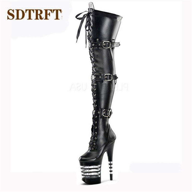 Sdtrft-女性用の膝上ブーツ,20cmの薄いハイヒール,プラットフォーム,ユニセックス,結婚式の靴,バックル付き