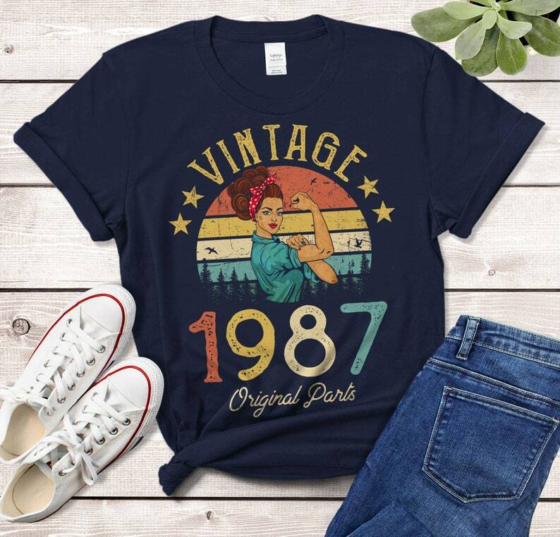 Camiseta Vintage 1987, hecha en 1987, regalo de cumpleaños para niña, esposa, mamá 35rd, idea de cumpleaños, Camiseta clásica 100% de algodón