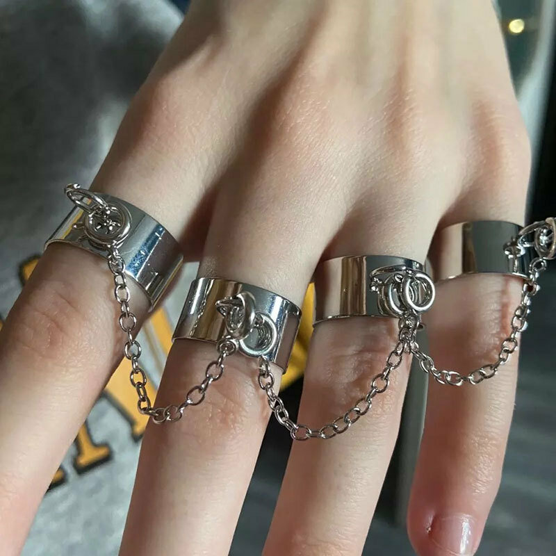 Personalidade de aço inoxidável anéis conjuntos femininos moda corrente anel conjunto estilo gótico legal dedo anel punk jóias presentes festa