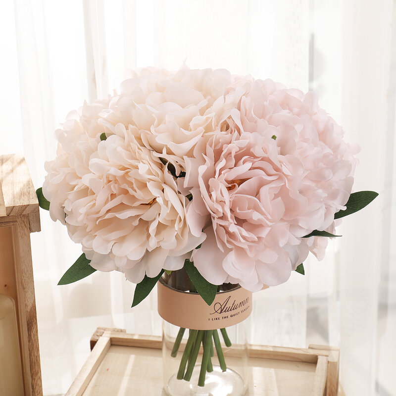 5pcs Big White Silk Artificial Peony Bouquet Flowers Decoration Wedding Home Table Large Fake Flowers Valentines Day Supplies