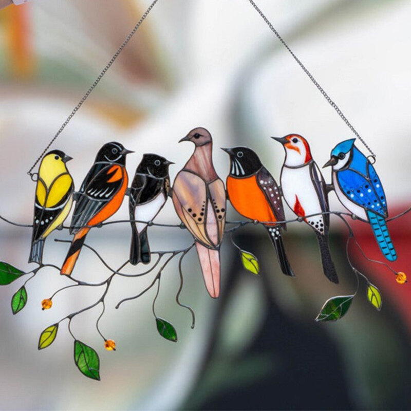 Mini pájaro colorido, decoración de ventana de vidrio, pájaro colgante de pared
