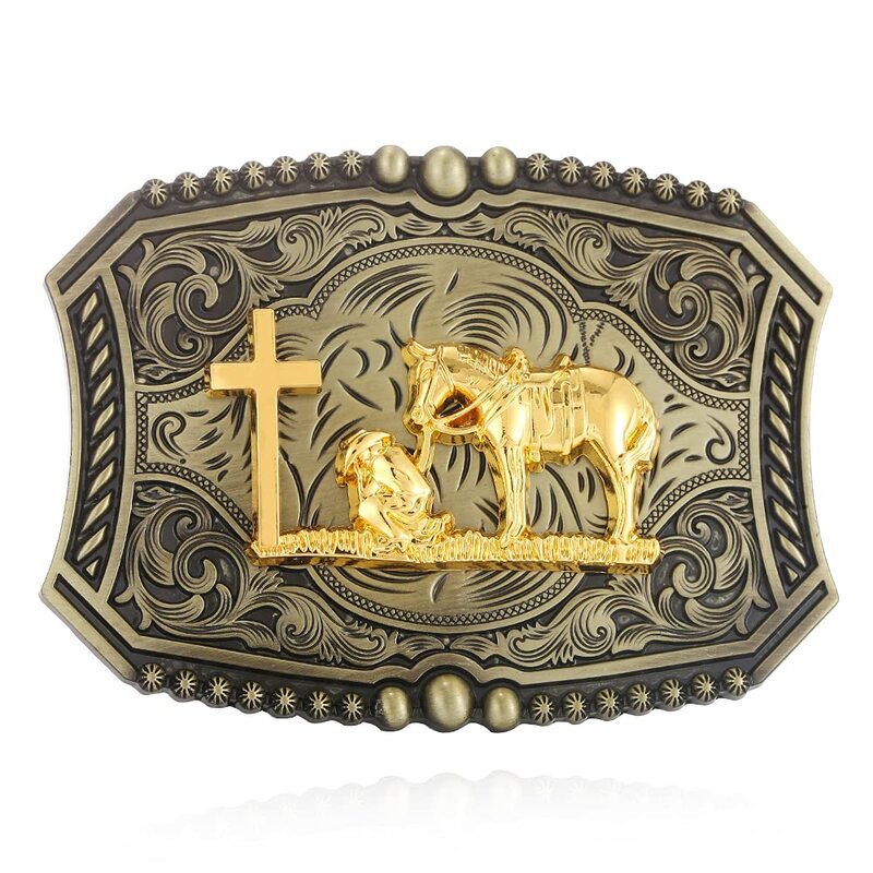 Grandes boucles de ceinture Western Cowboy pour hommes et femmes, boucles de ceinture fantaisie vintage Horse, petit Rodeo Gold