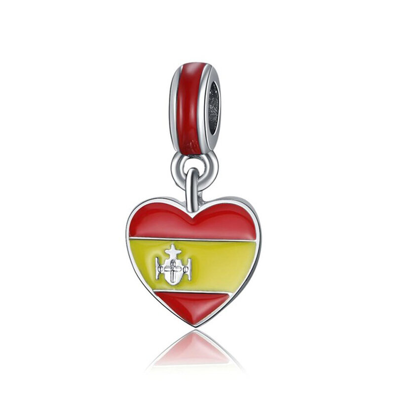 Breloques pendentif en forme de cœur National Feel, perles européennes adaptées aux bracelets, bijoux à bricoler soi-même, Espagne, Italie, Russie, Canada, Brésil, Allemagne