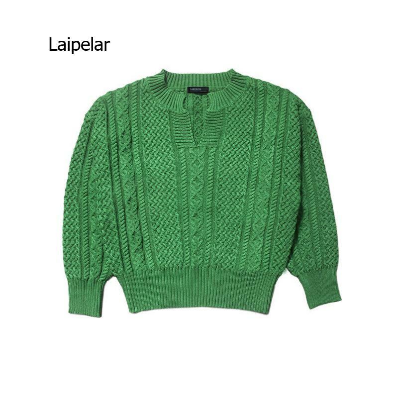 스웨터 한국어 패션 풀오버 여성 느슨한 녹색 v-목 스웨터 스웨터 긴 소매 탑 겨울 여성 니트웨어