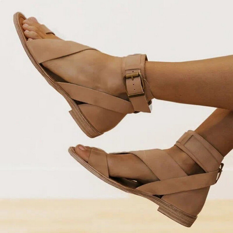 Dropship Women Summer Beach Sandals Flats Casual Shoes Woman Open Toe PU Flat Sandalias Mujer Sapato Feminino