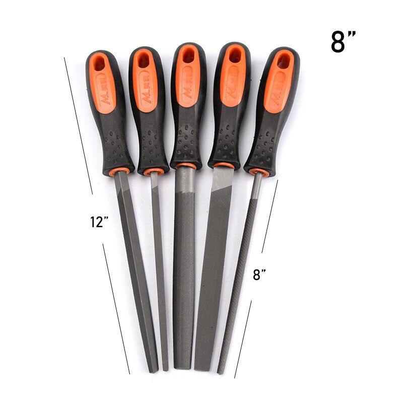 5pcs Medium-Toothed Metal Files Set for Metalworking Woodworking Steel Rasp File Flat Triangle Round Square Half-Round 6" 8"