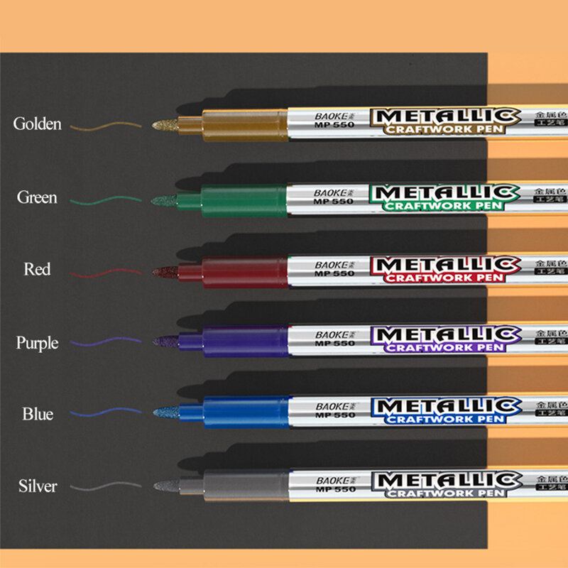 Baoke – stylo marqueur artisanal en métal, 6 couleurs, 1.5mm, brillant, lisse, résistant à l'usure, Anti-séchage, pour dessin bande dessinée, papeterie artisanale, DIY bricolage, 2021