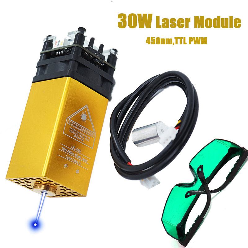 Módulo laser de 30w 450nm para máquina de gravação cnc, ferramenta de corte de madeira de alta potência ttl pwm