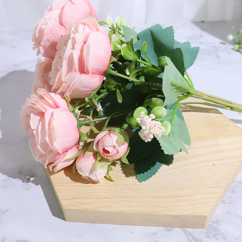 Best Selling Beautiful Rose Peony Artificial Silk Flowers Small White Bouquet Home Party Winter Wedding Decoration Fake Flowers