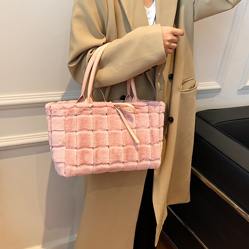 Bag For Women leadies hand bag bolsos con asa bolsas de mujer de lujo marcas Plush Bag Lattice Bag Fashion Versatile Tote Bag