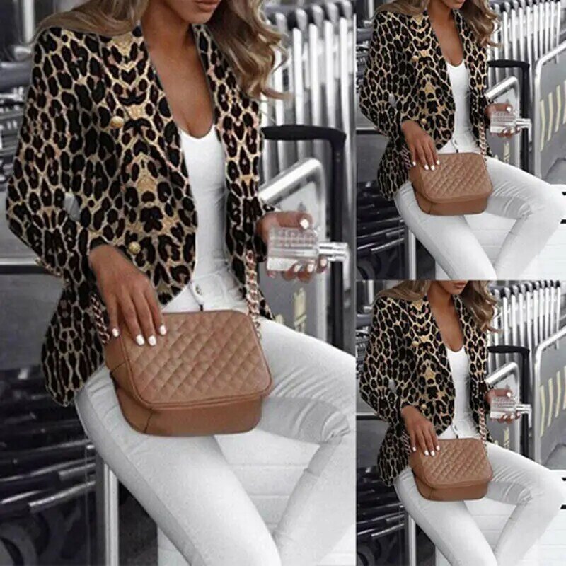 Fashion Autumn Women Leopard Print Blazers and Jackets Work Office Lady Suit Slim Business Women Blazer Coat Talever