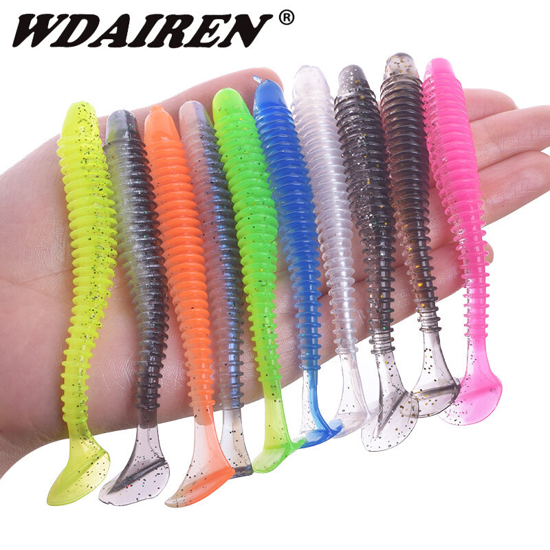 WDAIREN Worm Fishing Lures 5cm 7cm 9cm Double Color Silicone T Tail Soft Bait Artificial Baits Bass Jig Wobblers Swimbait Tackle