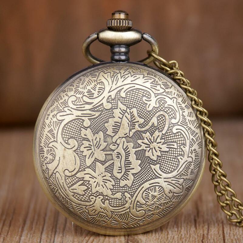 Relógio de bolso antigo esqueleto relógios de bolso masculino moda feminina relógio de quartzo bronze trem design liga com corrente colar