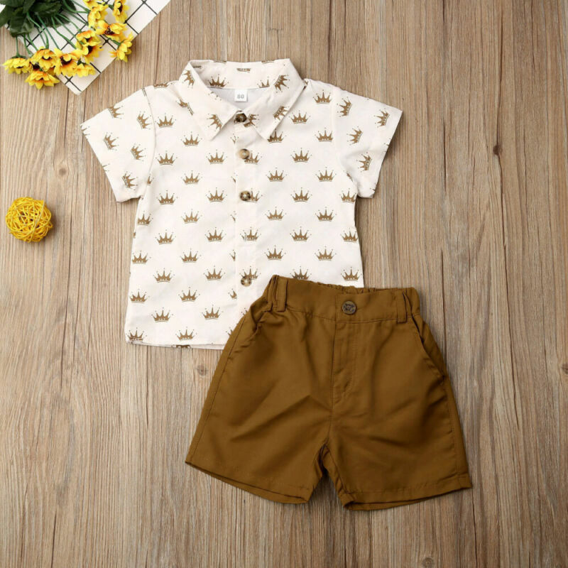 2 Stuks Peuter Kids Baby Boy Gentleman Zomer Pak Bruiloft T-shirt Tops + Broek Shorts Outfits Set 1-6T (Geen Riem Accessoires) 0