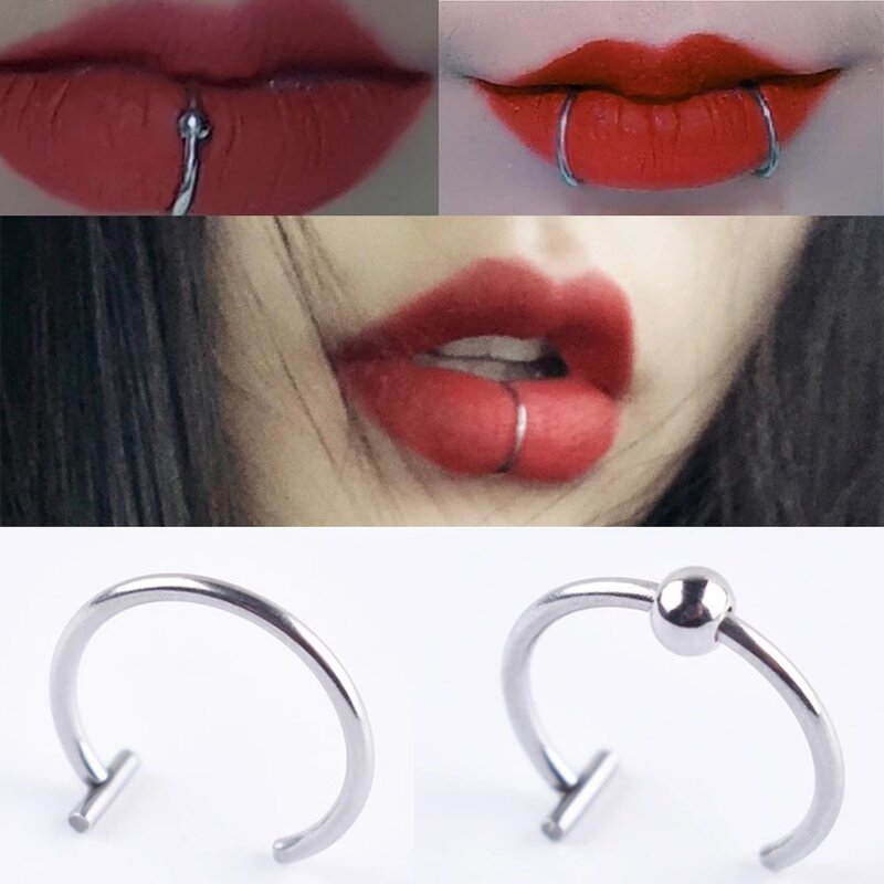 Anéis labial de aço titânio para mulheres, clip no falso Labret Piercing, aros para orelha e nariz, corpo septo, punk, novo, 8mm, 10mm, 2022