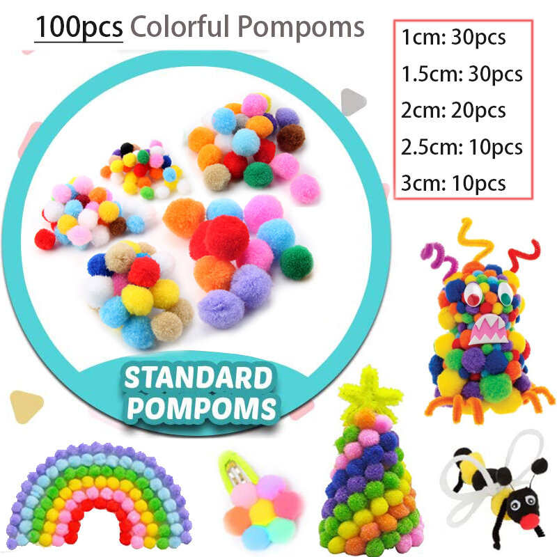 Bunte Pfeifenreiniger Handwerk Kit Popsicle Plüsch Sticks Pompoms Aufkleber DIY Kunst Liefert Kinder Kinder Montessori Bildung Spielzeug