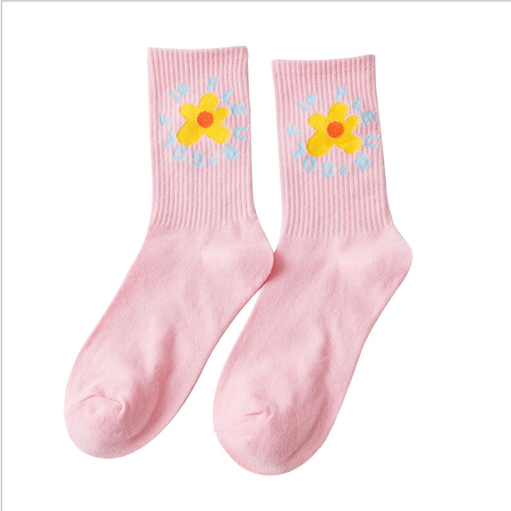 Golf Classic small flower three color cotton towel bottom sports middle tube socks