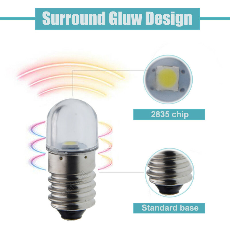 Ampoule LED blanche MinMobscrew, lampe de rechange, torche de vélo, mini lampe de travail bricolage, E10, 3V, 6V, 12V, 24V, 2835, 4 pièces