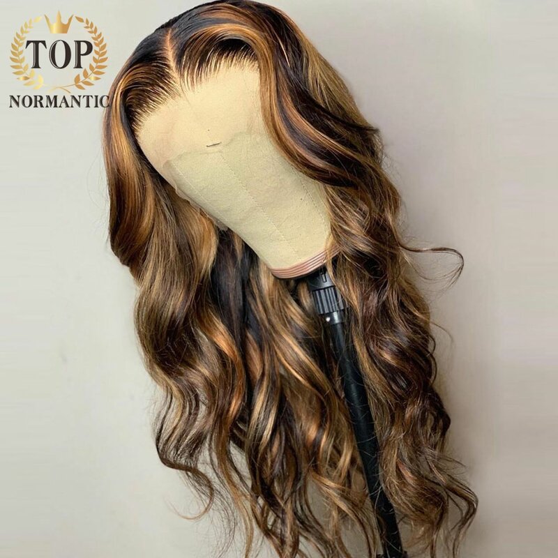 Topnormantic-Peluca de cabello humano brasileño Remy, postizo de encaje frontal, Color rubio, onda suelta, 13x4