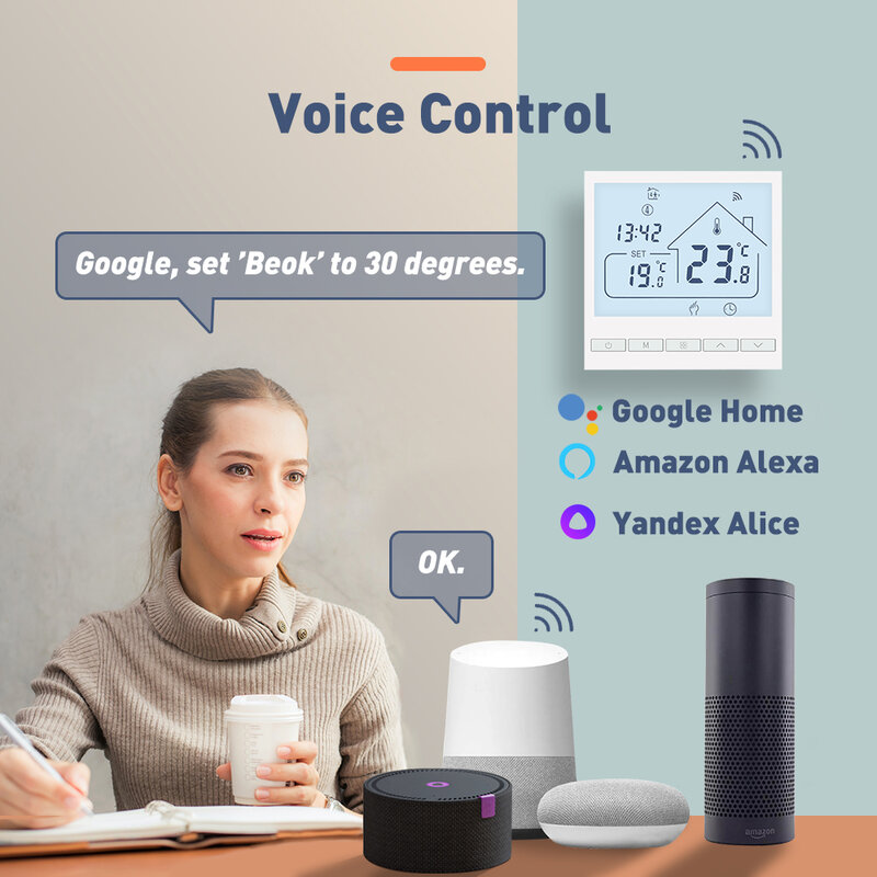 Beok Tuya Termostat Wifi untuk Ketel Gas Pemanas Lantai Hangat Pengontrol Suhu Digital Bekerja dengan Alexa Google Home