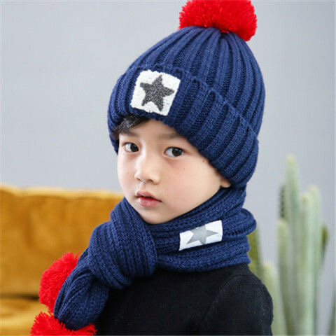 Autumn and winter with wool for children with wool for small children hat and scarf two-piece baby hat for girls woollen hat
