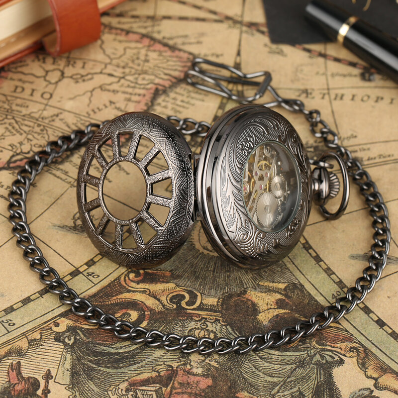 Retro Mechanisch Zakhorloge Klassieke Hollow Skeleton Hand Wind Mannelijke Klok Steampunk Hanger Fob Horloges Reloj De Bolsillo