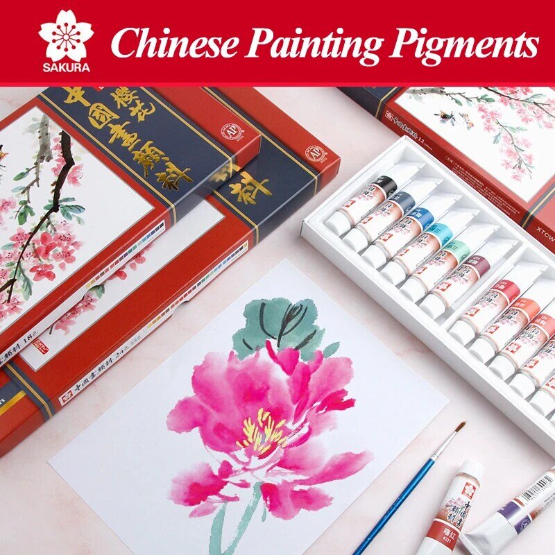 Sakura-pigmentos de pintura china, buena adherencia, resistente al agua, colores duraderos, buena permeabilidad, papelería escolar, 1 Uds.