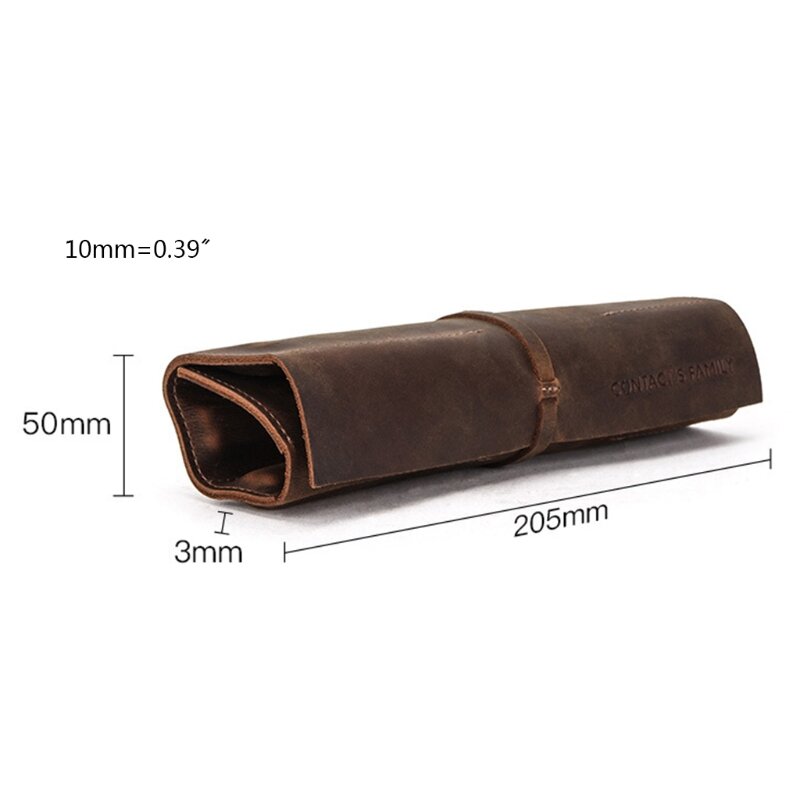 Retro Pencil Case Handmade Genuine Leather Roll Up Pen Curtain Bag Pouch Wrap Holder Stationery Supplies