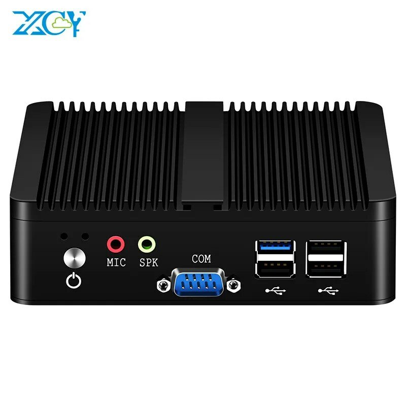 XCY Fanless PC Mini Intel Celeron J6412 Ethernet ganda 2x COM RS232 RS485 Windows Linux HDMI VGA 4x USB WiFi komputer industri