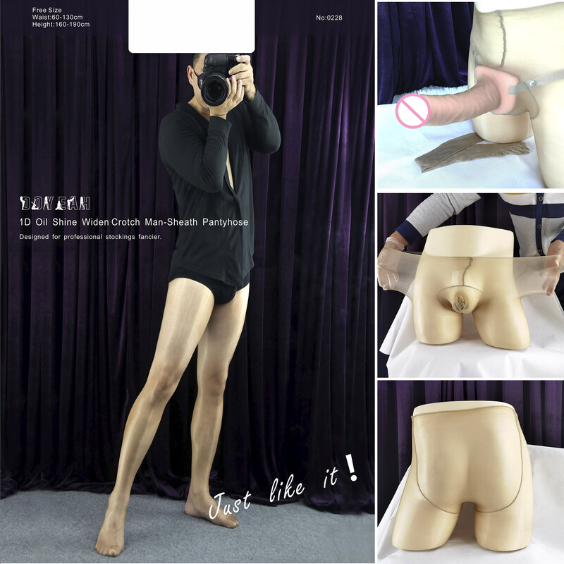 DOYEAH 0228 Men's Pantyhose 1D Oil Shine Full Sheer with Close Penis Cover Sheath Scrotum Pouch Sexy Socks Extremly Elastic