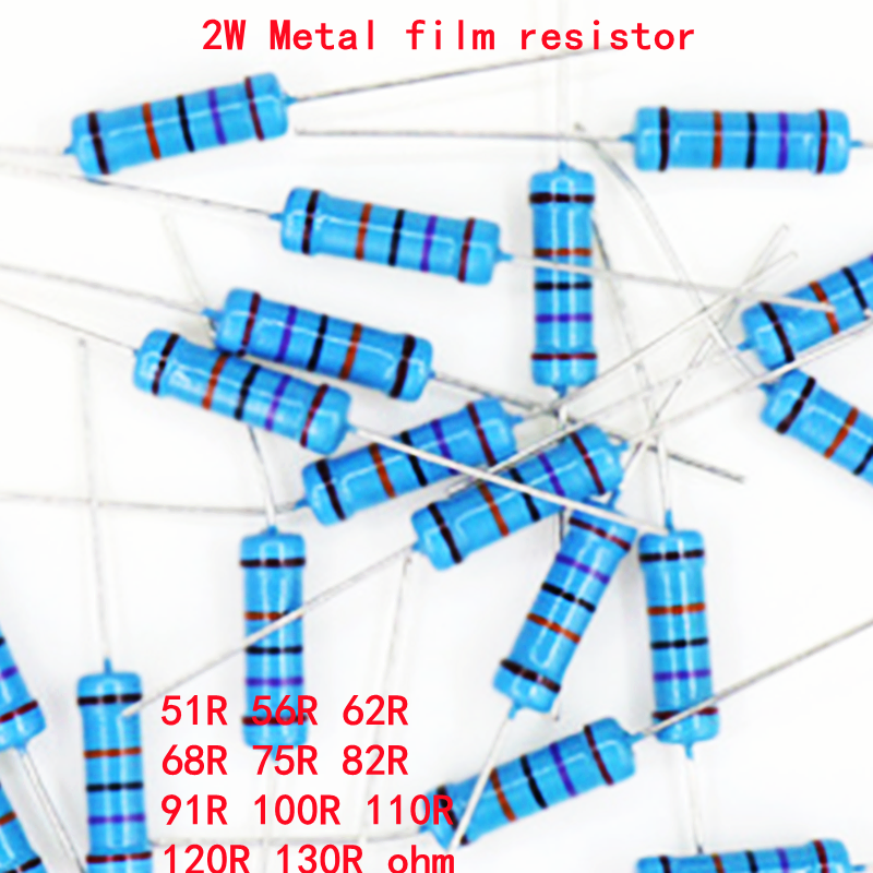 20pcs 2W filme De Metal resistor 1% 51R 56R 62R 68R 75R 82R 91R 100R 110R 120R 130R 51 56 62 68 75 82 91 100 110 120 130 ohm