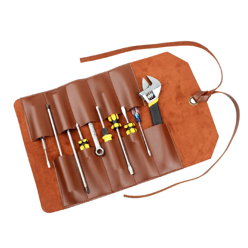 PVC Tool Roll Up Pouch Multi Pocket Multifunctional Toolkit Wrench Roll Pouch Tool Zipper Carrier Tote Storage Bags PU Leather