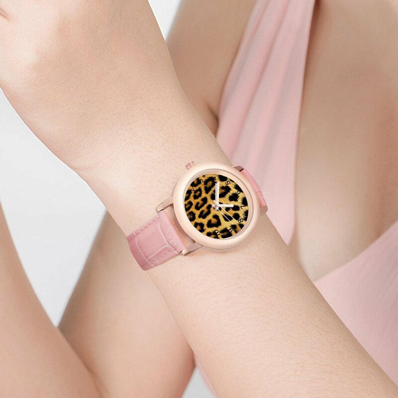 Leopard Print Quarzuhr Mode Tier Stilvolle Damen Armbanduhr Stahl Büro Breitband Armbanduhr