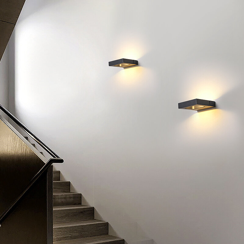 Lampu Dinding LED dapat diputar, ukuran 14cm daya 5W hitam/putih tubuh hangat putih/dingin bahan besi putih lampu dinding kamar tidur lorong