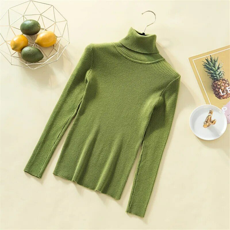 Aachoae Knit Sweater Women Turtleneck Casual Pure Cashmere Pullover Autumn Winter Solid Long Sleeve Slim-jumper Soft Tops Pull