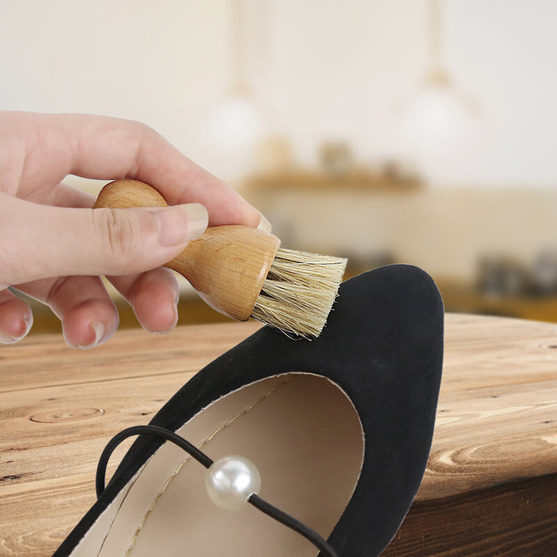 Fournitures en cuir manche en bois polissage maison Portable chaussures brosse gourde en forme de poils de porc manuel Mini outil de nettoyage lavage