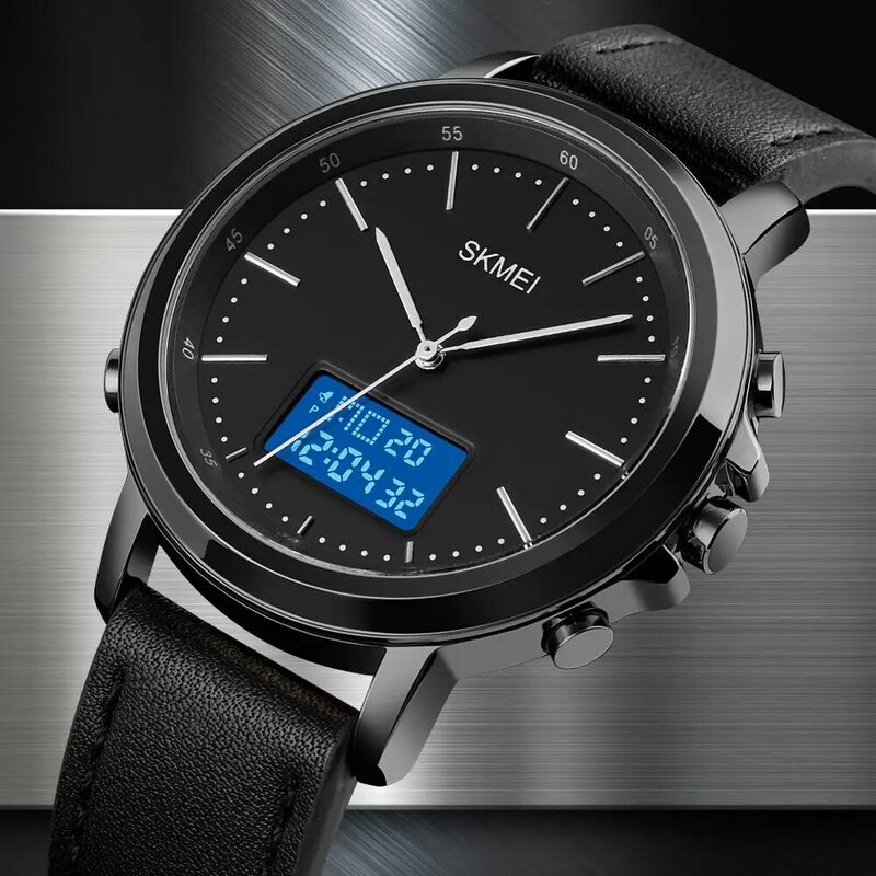 SKMEI-relojes deportivos minimalistas para hombre, pulsera Digital de cuero, electrónica, de marca superior, de negocios, Vintage