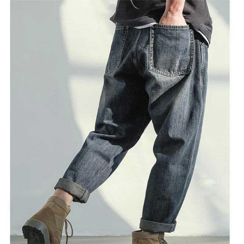 Модные свободные мужские джинсы 2021, уличные стильные синие джинсовые брюки, мужские Модные брюки для мужчин