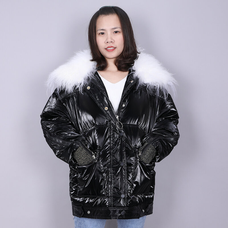 2020MMK Winter Jacket Women Real Fur Coat Parkas Duck Down Lining Coat Real Raccoon Fur Collar Warm Black Streetwear