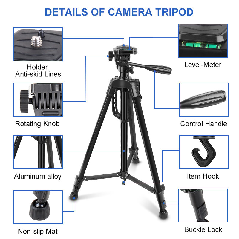Yizhestudio tripé de câmera 50-140cm dslr suporte portátil flexível para gopro iphone canon nikon sony com clipe de telefone com parafuso de 1/4