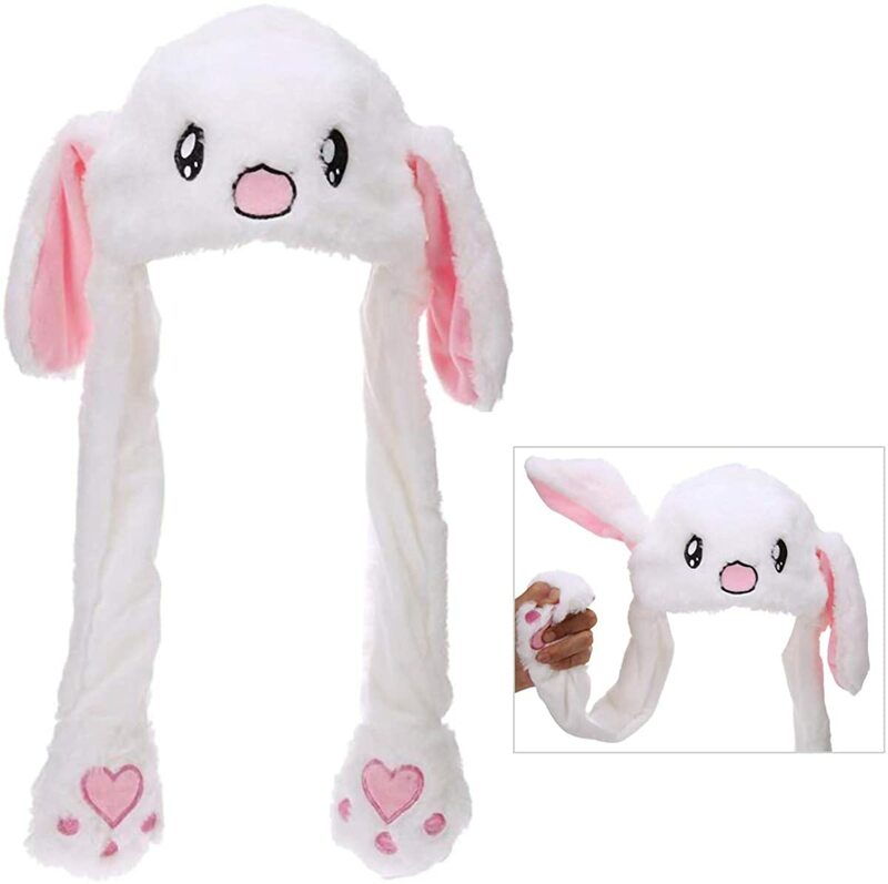 Sombrero de orejas móviles de conejo para niñas y niños, gorro de felpa de conejo de dibujos animados, gorro de fiesta de Cosplay para adultos