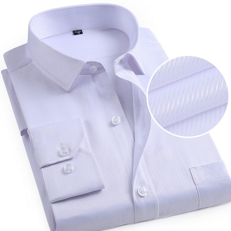 Camisa de algodão de manga comprida masculina, single breasted, lapela camisas, sarja rosa, azul, roxo, branco, negócios, escritório, chemise, S-5XL