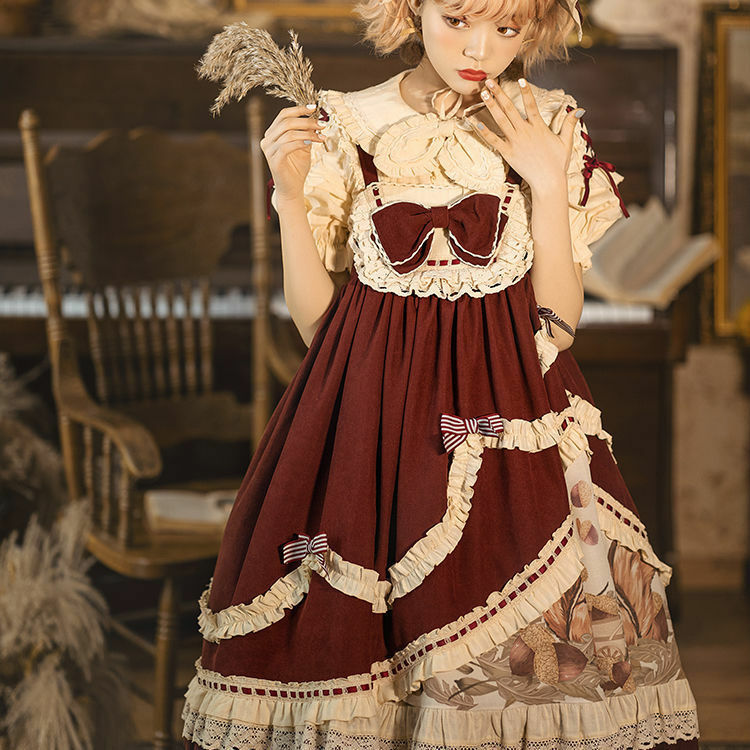 Women's Lolita Dress Sweet Cartoon Print Princess Dresses Girly Cute Bow Vintage Party Strap Harajuku Kawaii Christmas Vestidos