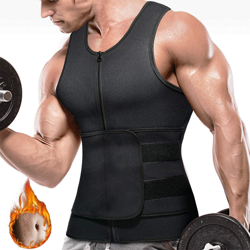 Mens Sauna Vest Workout Body Shaper Abdomen Reducing Shapewear Sweat Girdle Waist Trainer Belt Corset Tank Top Shirt Fat Burning