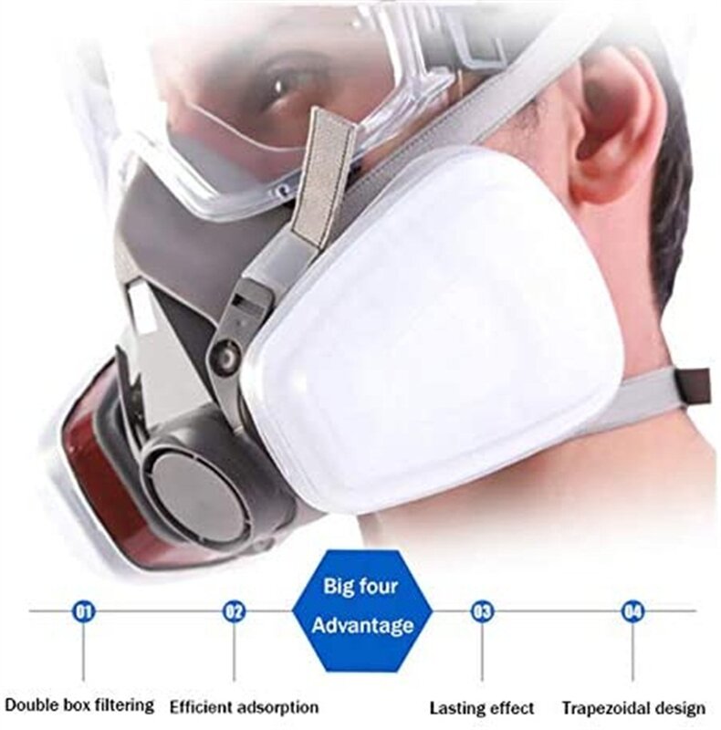 Máscara respiratória com óculos para segurança, anti poeira, neblina 6200, pintura facial industrial, spray, com proteção