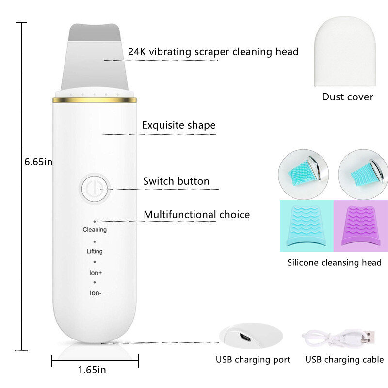 Аппарат LORAPO ультразвуковой для глубокой очистки кожи лица, устройство для удаления черных точек, лопатка для лица с вибрацией, шпатель для подтяжки